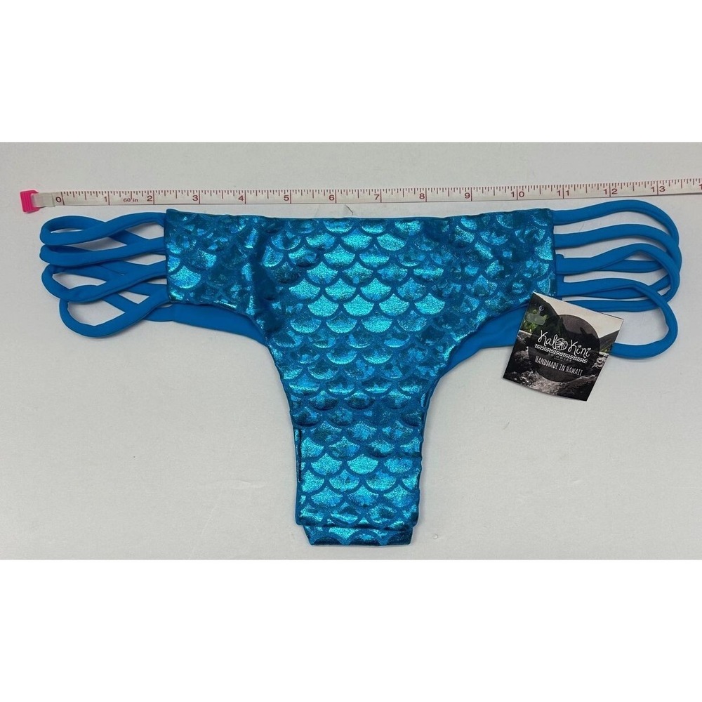 Kalokini Reversible Bikini Bottom Turquoise Mermaid Design Sz L Rare NWT
